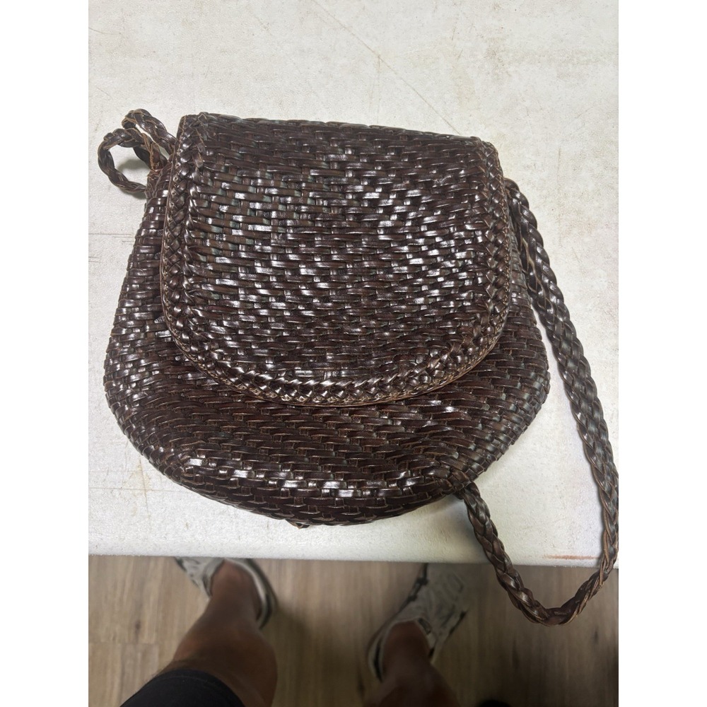 De Vecchi By‎ Hamilton Lodge Brown Woven Leather Shoulder Bag Made In Italy